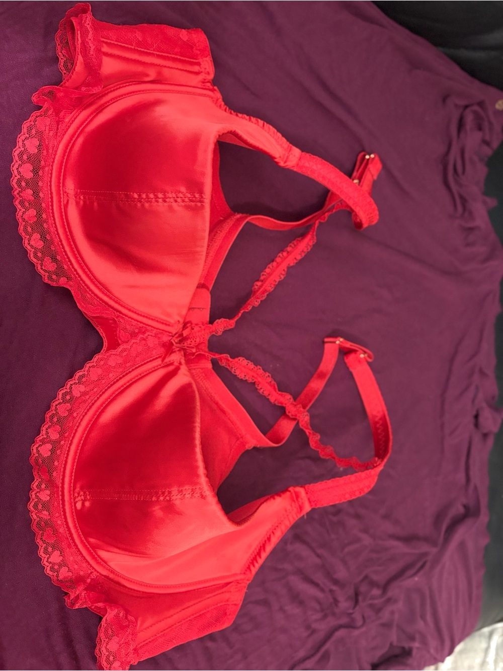 Women's Red Satin Lace-Trim Underwire Bra